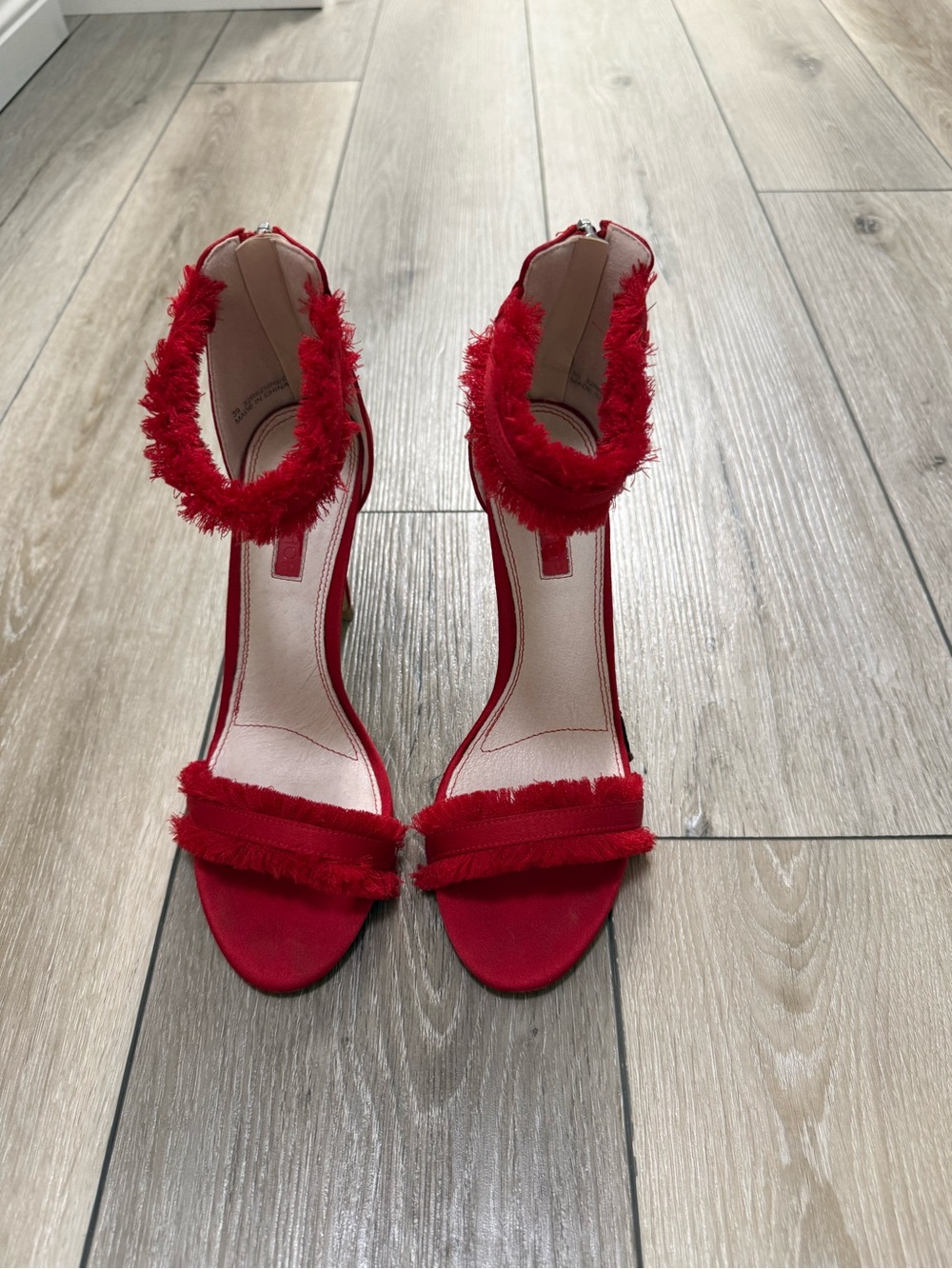 TOPSHOP Red Fringe Ankle-Strap High Heels - Women's Dress Sandals 👡